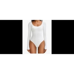 Avidlove Body Suits for Womens Long Sleeve White Seamless Bodysuit, Small